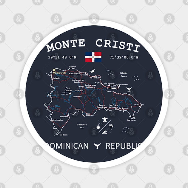 Monte Cristi Dominican Republic Flag Travel Map Coordinates GPS Magnet by French Salsa